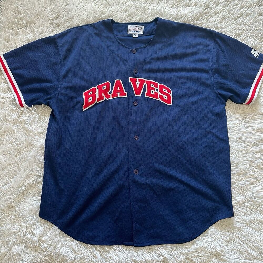 VTG 90’s Atlanta Braves Starter Blue Blank Baseball Jersey Size XL